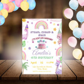 Pink Editable Dinosaur Birthday Invite Template  招待状