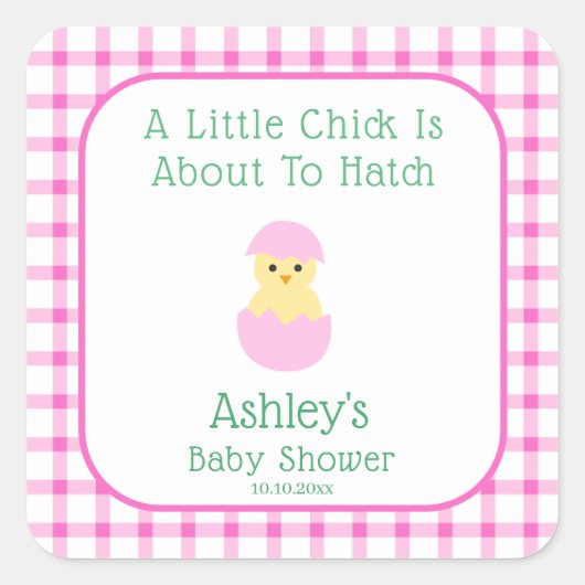 Pink Egg Little Chick To Hatch Girl Baby Shower  スクエアシール (正面)