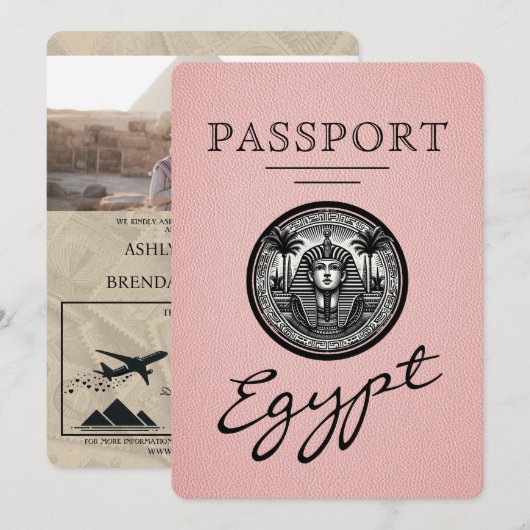 Pink Egypt Passport Wedding Invitation 招待状 (正面/裏面)
