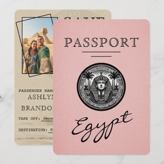 Pink Egypt Passport Wedding Save the Date セーブザデート (正面/裏面)