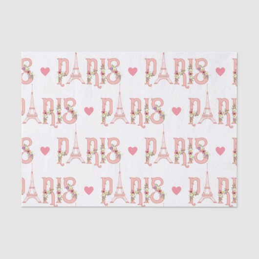 Pink Eiffel Tower Silhouette Paris Flowers French 薄葉紙 (正面)