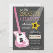Pink Electric Guitar Rockstar Birthday Party 招待状 (正面)