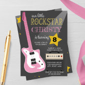 Pink Electric Guitar Rockstar Birthday Party 招待状