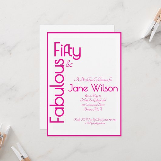 Pink Elegant 50th Birthday Invitation 招待状 (正面/裏面インサイチュ)