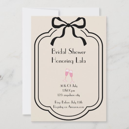 Pink elegant bridal shower invitation 招待状 (正面)