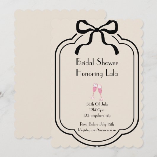 Pink elegant bridal shower invitation 招待状 (正面/裏面)