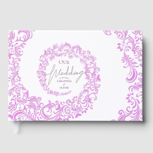 Pink Elegant Damask Wedding ゲストブック (正面)