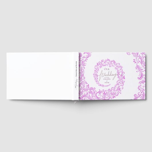 Pink Elegant Damask Wedding ゲストブック (全面)