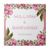 Pink Elegant Floral Ceramic Tile Design タイル (正面)