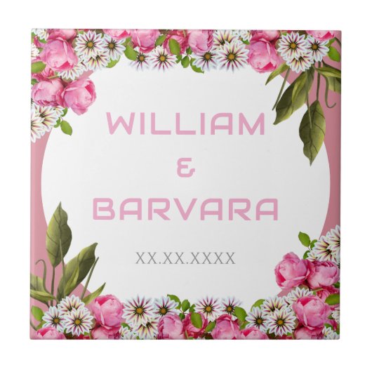 Pink Elegant Floral Ceramic Tile Design タイル (正面)