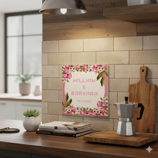 Pink Elegant Floral Ceramic Tile Design タイル