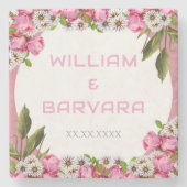 Pink Elegant Floral Drink Coaster Design ストーンコースター (正面)