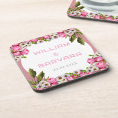 Pink Elegant Floral Hard Plastic Drink Coaster コースター (左側)