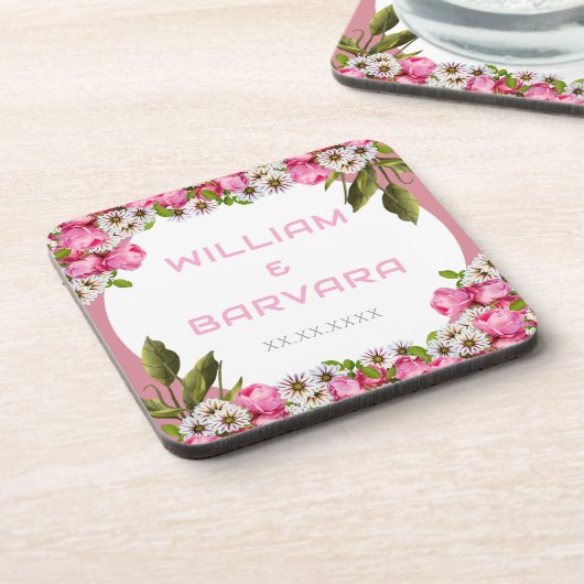 Pink Elegant Floral Hard Plastic Drink Coaster コースター (左側)