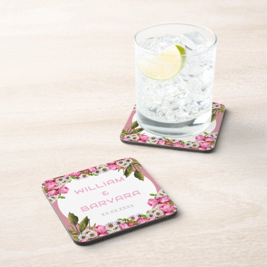 Pink Elegant Floral Hard Plastic Drink Coaster コースター (右側)