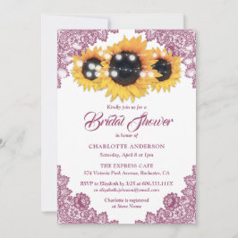 Pink Elegant Floral Lace Sunflower Bridal Shower 招待状
