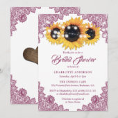 Pink Elegant Floral Lace Sunflower Bridal Shower 招待状 (正面/裏面)