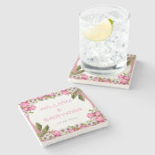 Pink Elegant Floral Stone Drink Coaster ストーンコースター (横)