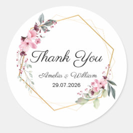 Pink Elegant Floral Thank You Wedding Sticker ラウンドシール