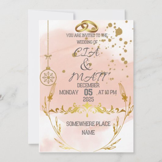 Pink Elegant Gold The Wedding Invitation 招待状 (正面)