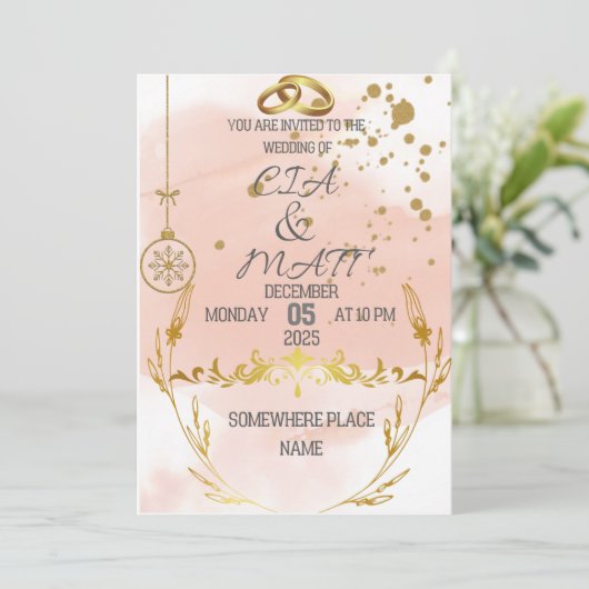 Pink Elegant Gold The Wedding Invitation 招待状 (スタンド正面)