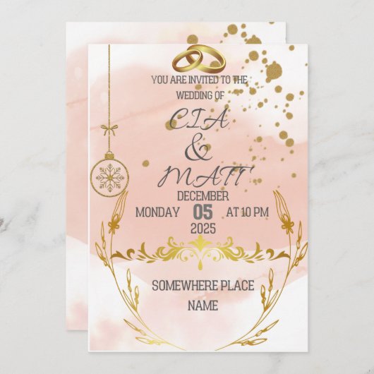 Pink Elegant Gold The Wedding Invitation 招待状 (正面/裏面)