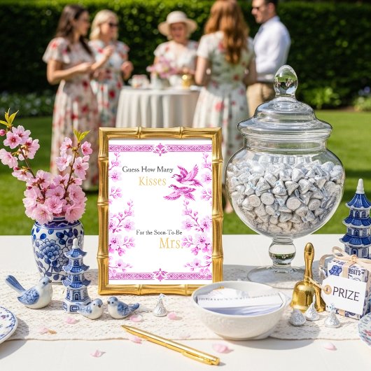 Pink Elegant Guess How Many Kisses sign 招待状