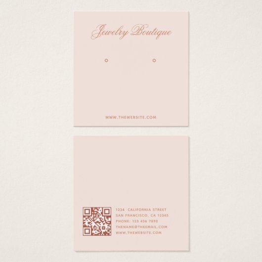 Pink Elegant Script QR Code Earring Display Card (正面&裏面)