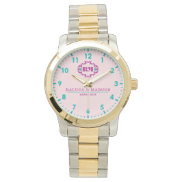 Pink elegant wedding gift watch couple names  腕時計