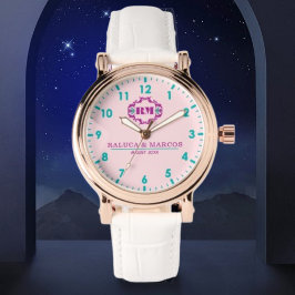 Pink elegant wedding gift watch couple names  腕時計