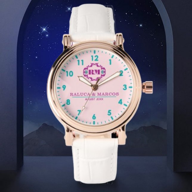 Pink elegant wedding gift watch couple names  腕時計 (クリエイターアップロード済み)