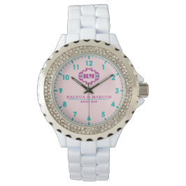 Pink elegant wedding gift watch couple names  腕時計