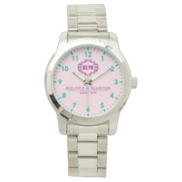 Pink elegant wedding gift watch couple names  腕時計