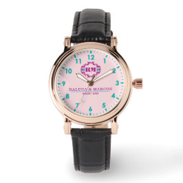 Pink elegant wedding gift watch couple names  腕時計