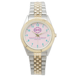 Pink elegant wedding gift watch couple names  腕時計