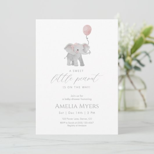 Pink Elephant Baby Shower Invitation 招待状 (スタンド正面)