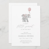 Pink Elephant Baby Shower Invitation 招待状 (正面/裏面)