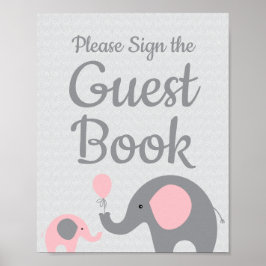 Pink Elephant Baby Shower Sign the Guest Book Sign ポスター