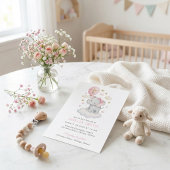 Pink Elephant Baptism Clouds Balloon Watercolor  招待状