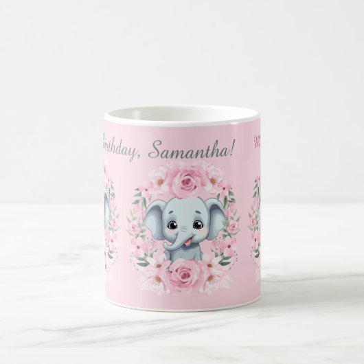Pink Elephant Birthday Script Mug コーヒーマグカップ (中央)