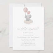 Pink Elephant First Birthday Invitation 招待状 (正面)