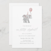 Pink Elephant First Birthday Invitation Watercolor 招待状 (正面/裏面)