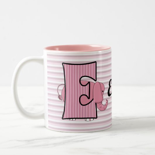 Pink Elephant Monogrammed Letter E with Name Kids ツートーンマグカップ (左)