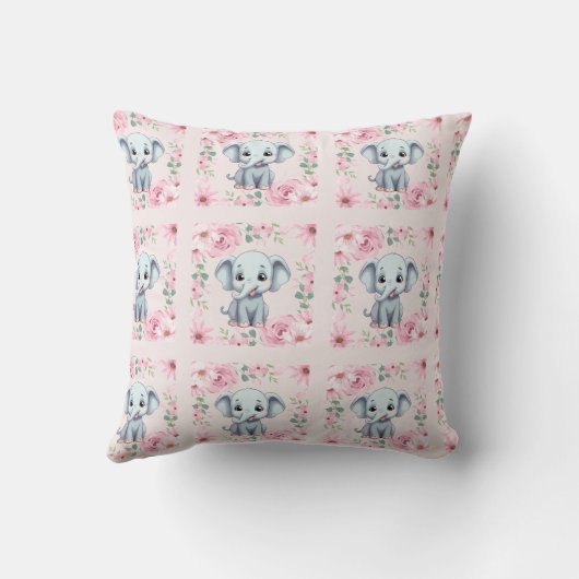 Pink Elephant Throw Pillow クッション (裏面)
