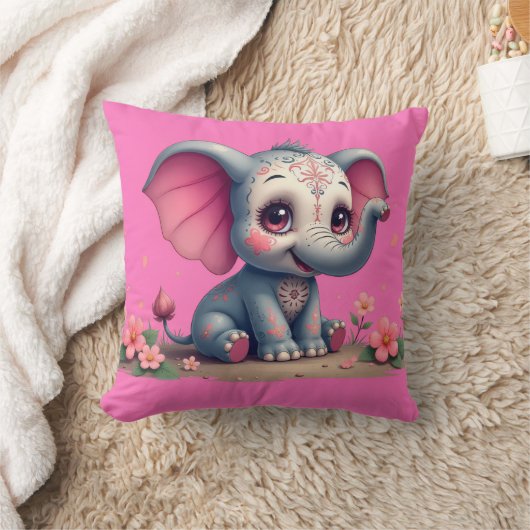 Pink Elephant Throw Pillow クッション (ブランケット)