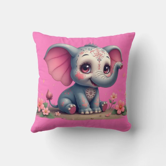 Pink Elephant Throw Pillow クッション (裏面)