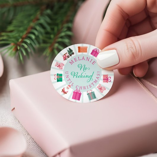 Pink Elf Toy Factory No Peeking Until Christmas ラウンドシール