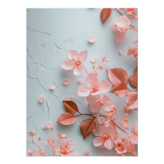 Pink Embossed Flowers | Delicate Textured Floral ポスター (正面)