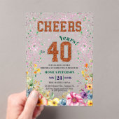 Pink Emerald Glitter Floral 40th Birthday Party アクリル招待状 (インサイチュ (ポータブル))