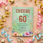 Pink Emerald Glitter Floral 60th Birthday Party 招待状